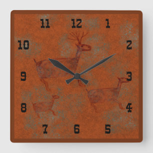 Südwest-Canyons-Hirsch-Petroglyphen Western Style Quadratische Wanduhr