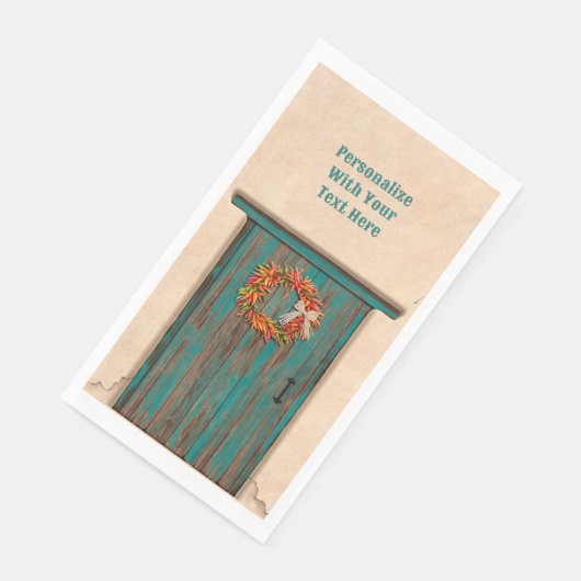 Südwest Chile Kranz an der rustikalen blauen Holzt Serviette (Ecke)