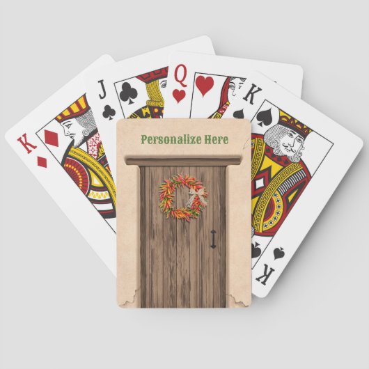 Südwest Chile Kranz an der rustikalen Holztür Spielkarten (Rückseite)