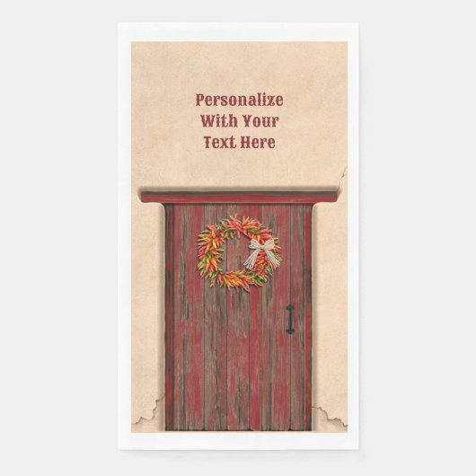 Südwest Chile Kranz an der rustikalen Roten Holztü Serviette (Vorderseite)