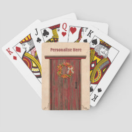 Südwest Chile Kranz an der rustikalen Roten Holztü Spielkarten