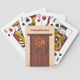 Südwest Chile Kranz an der rustikalen Roten Holztü Spielkarten