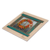 Südwest Chile Kranz auf Rustic Blue Wood Window Fliese (Seite)