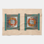 Südwest Chile Kranz auf Rustic Blue Wood Window Geschirrtuch (Horizontal)