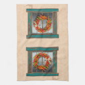 Südwest Chile Kranz auf Rustic Blue Wood Window Geschirrtuch (Vertikal)