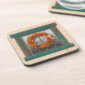 Südwest Chile Kranz auf Rustic Blue Wood Window Getränkeuntersetzer (Linke Seite)