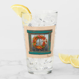 Südwest Chile Kranz auf Rustic Blue Wood Window Glas