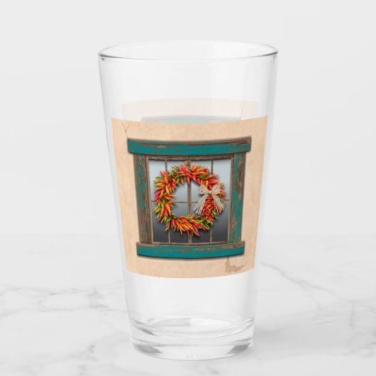 Südwest Chile Kranz auf Rustic Blue Wood Window Glas (Vorderseite)