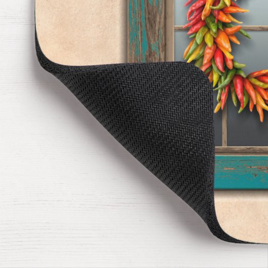 Südwest Chile Kranz auf Rustic Blue Wood Window Mousepad (Ecke)