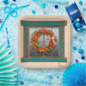 Südwest Chile Kranz auf Rustic Blue Wood Window Pappteller (Party)