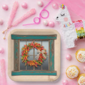 Südwest Chile Kranz auf Rustic Blue Wood Window Pappteller (Party)