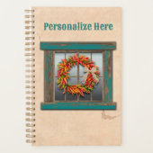 Südwest Chile Kranz auf Rustic Blue Wood Window Planer (Vorderseite)