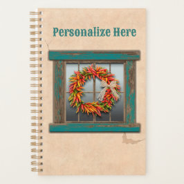 Südwest Chile Kranz auf Rustic Blue Wood Window Planer