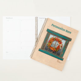 Südwest Chile Kranz auf Rustic Blue Wood Window Planer