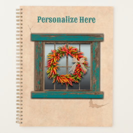 Südwest Chile Kranz auf Rustic Blue Wood Window Planer