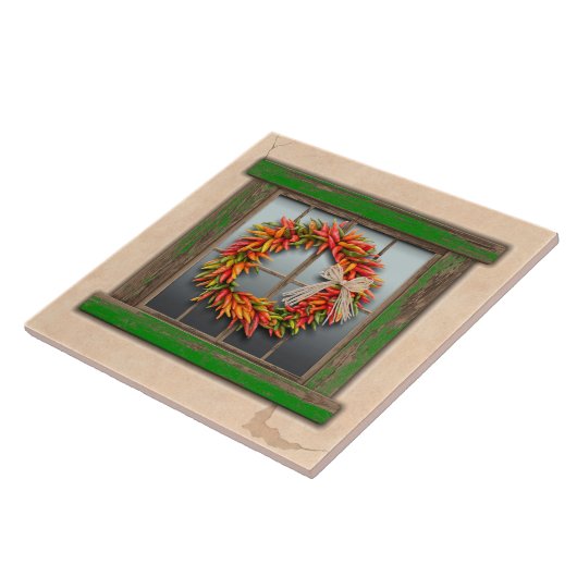 Südwest Chile Kranz auf rustikalem Grün-Holzfenste Fliese (Seite)