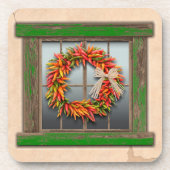 Südwest Chile Kranz auf rustikalem Grün-Holzfenste Getränkeuntersetzer (Vorderseite)