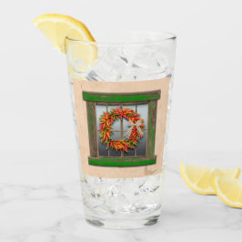 Südwest Chile Kranz auf rustikalem Grün-Holzfenste Glas