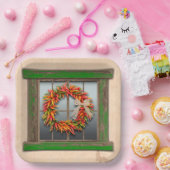 Südwest Chile Kranz auf rustikalem Grün-Holzfenste Pappteller (Party)