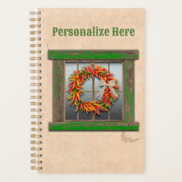 Südwest Chile Kranz auf rustikalem Grün-Holzfenste Planer