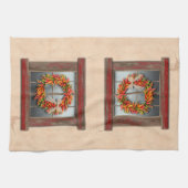 Südwest Chile Kranz auf Rustikalem Rotes Holzfenst Geschirrtuch (Horizontal)