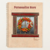 Südwest Chile Kranz auf Rustikalem Rotes Holzfenst Planer (Vorderseite)