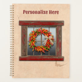 Südwest Chile Kranz auf Rustikalem Rotes Holzfenst Planer