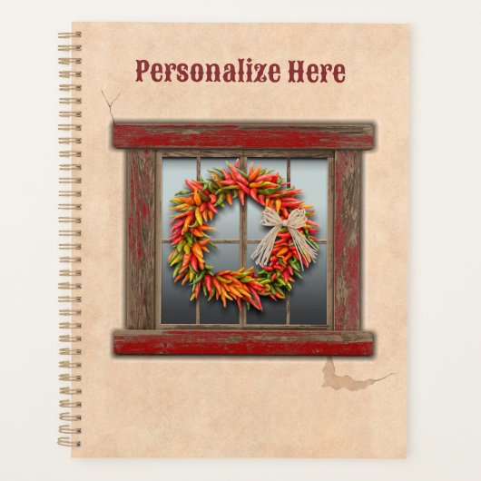 Südwest Chile Kranz auf Rustikalem Rotes Holzfenst Planer (Vorderseite)