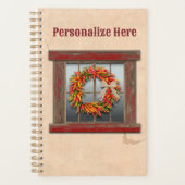 Südwest Chile Kranz auf Rustikalem Rotes Holzfenst Planer (Vorderseite)