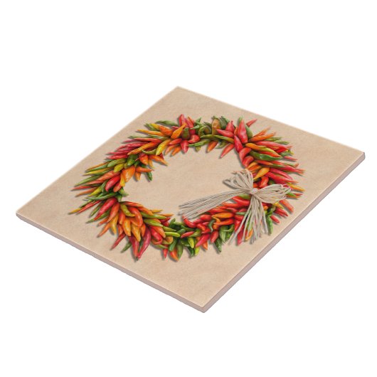 Südwest Chile Ristra Wreath auf Adobe Wall Fliese (Seite)