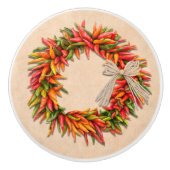 Südwest Chile Ristra Wreath auf Adobe Wall Keramikknauf (Vorderseite)