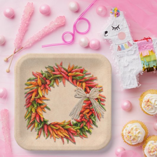 Südwest Chile Ristra Wreath auf Adobe Wall Pappteller (Party)