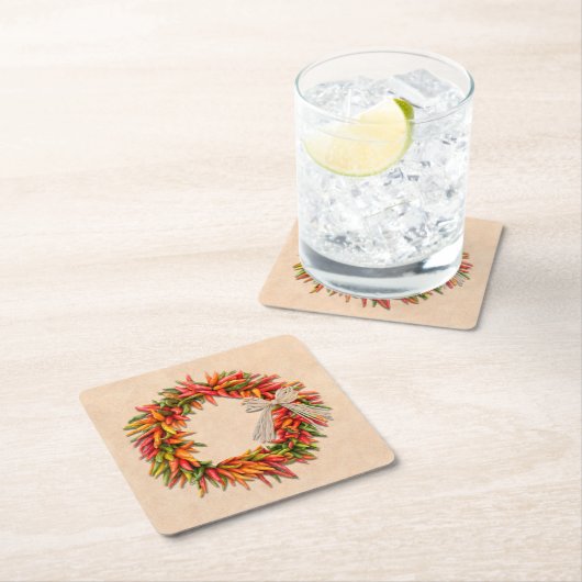 Südwest Chile Ristra Wreath auf Adobe Wall Rechteckiger Pappuntersetzer (Vor Ort)