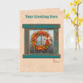 Südwest Chile Ristra Wreath Rustic Blue Window Karte (Gelbe Blume)