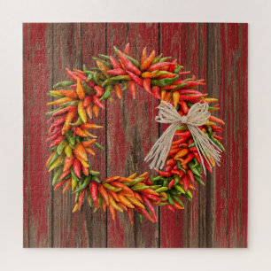 Südwest Chile Ristra Wreath Weathered Red Wood Puzzle