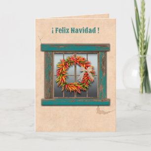 Südwest Chile Wreath Rustic Blue Window Holiday Karte