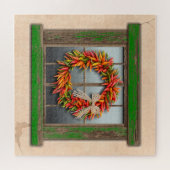 Südwest Chile Wreath Weathered Green Wood Window Puzzle (Horizontal)