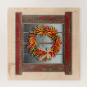 Südwest Chile Wreath Weathered Red Wood Window Puzzle (Horizontal)