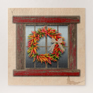 Südwest Chile Wreath Weathered Red Wood Window Puzzle