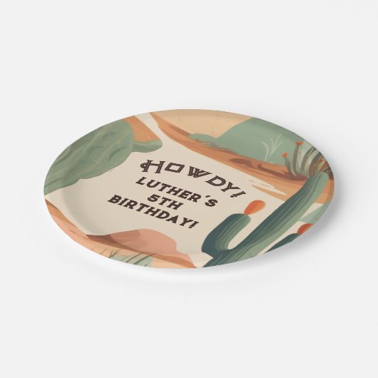 Südwest Cowboy Boys Birthday Pappteller (Schrägansicht)