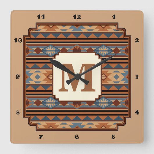 Südwest Design Adobe Gray Brown Tribal Muster Quadratische Wanduhr (Vorderseite)