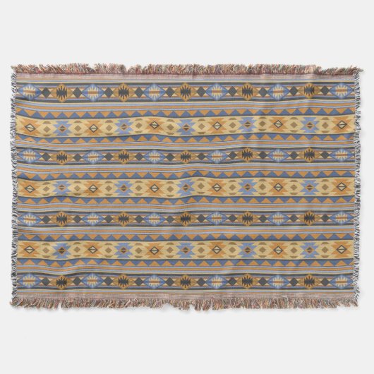 Südwest Design Gold Blue Grau Tribal Muster Decke (Vorderseite)