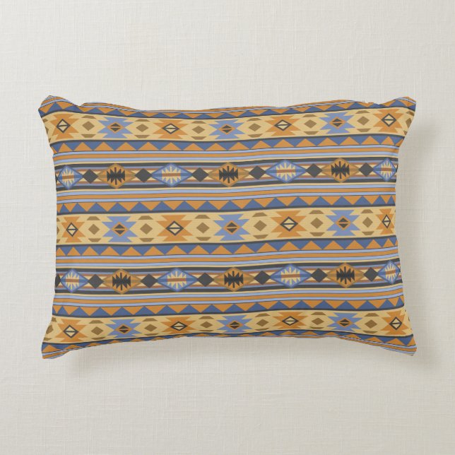 Südwest Design Gold Blue Grau Tribal Muster Dekokissen (Vorderseite)