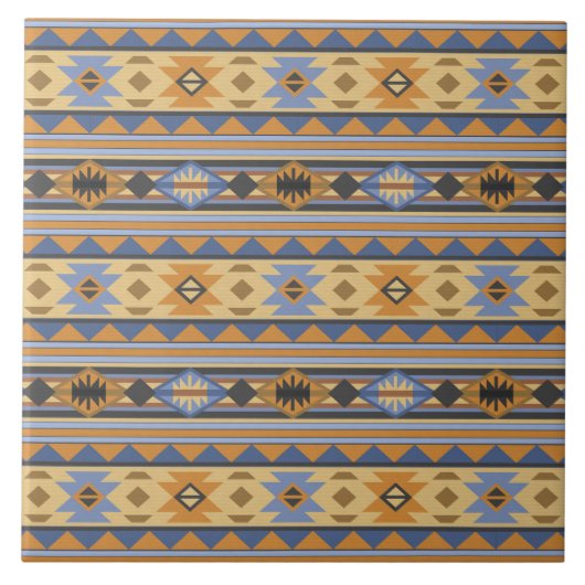 Südwest Design Gold Blue Grau Tribal Muster Fliese (Vorderseite)