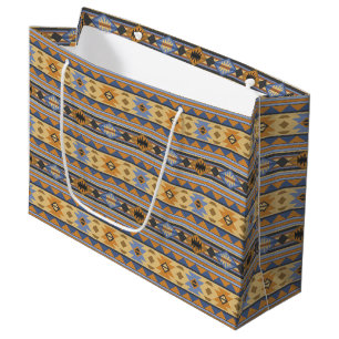 Südwest Design Gold Blue Grau Tribal Muster Große Geschenktüte