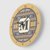 Südwest Design Gold Blue Grau Tribal Muster Große Wanduhr (Winkel)