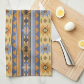 Südwest Design Gold Blue Grau Tribal Muster Küchentuch (Viertel Falte)
