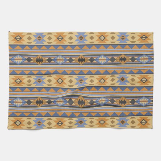 Südwest Design Gold Blue Grau Tribal Muster Küchentuch (Horizontal)