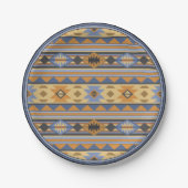 Südwest Design Gold Blue Grau Tribal Muster Pappteller (Vorderseite)