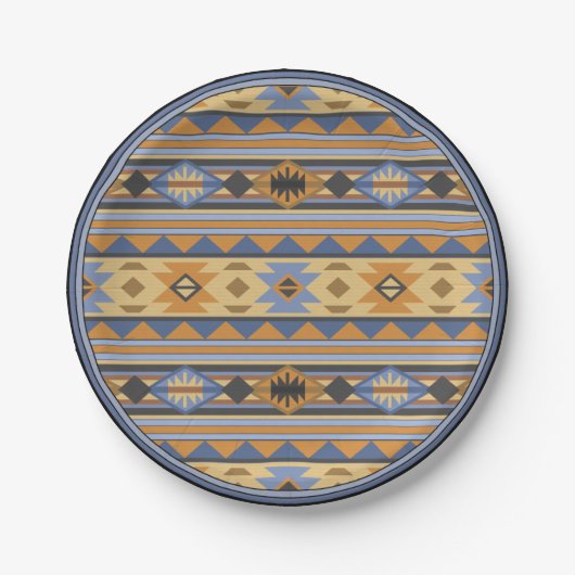 Südwest Design Gold Blue Grau Tribal Muster Pappteller (Vorderseite)